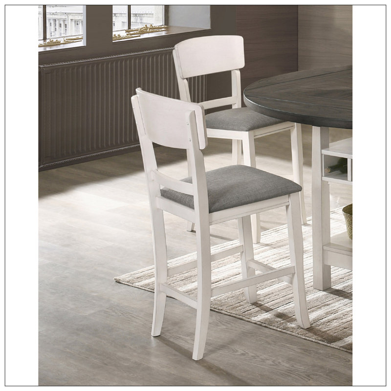 Tabouret de bar rembourré 2 pièces, Blanc / Gris