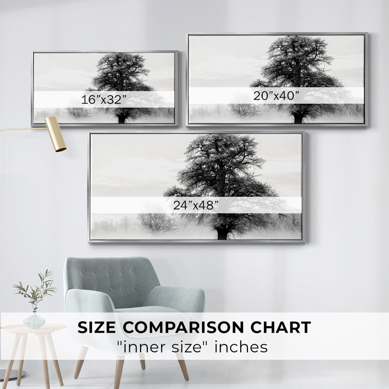Inky Trees - Toile tendue avec châssis encadré - Prêt à être accroché, Argent argent, H 17 po x l 33 po
