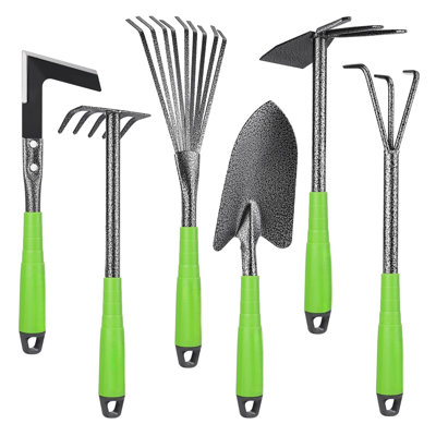6-Piece Garden Tool Set, Heavy Duty Gardening Hand Tools With Soft Rubber Handle, Including Trowel, Rakes, 2-In-1 Hoe And Crack Weeder, Ideal Gardening Gifts For Men And Women
