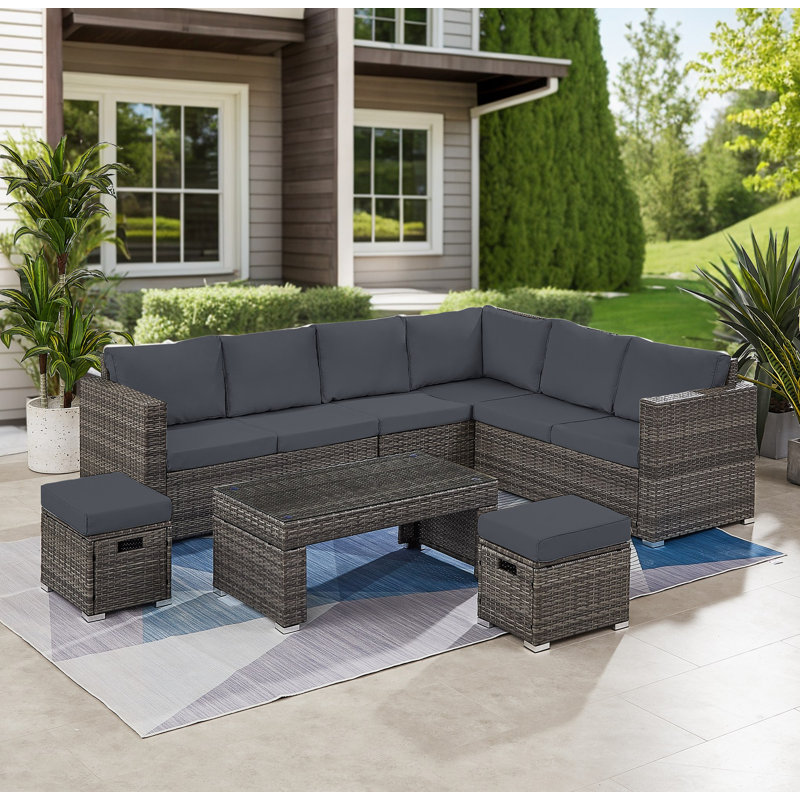 Ensemble de meubles de patio 6 pièces avec table basse et table basse, gris, gris