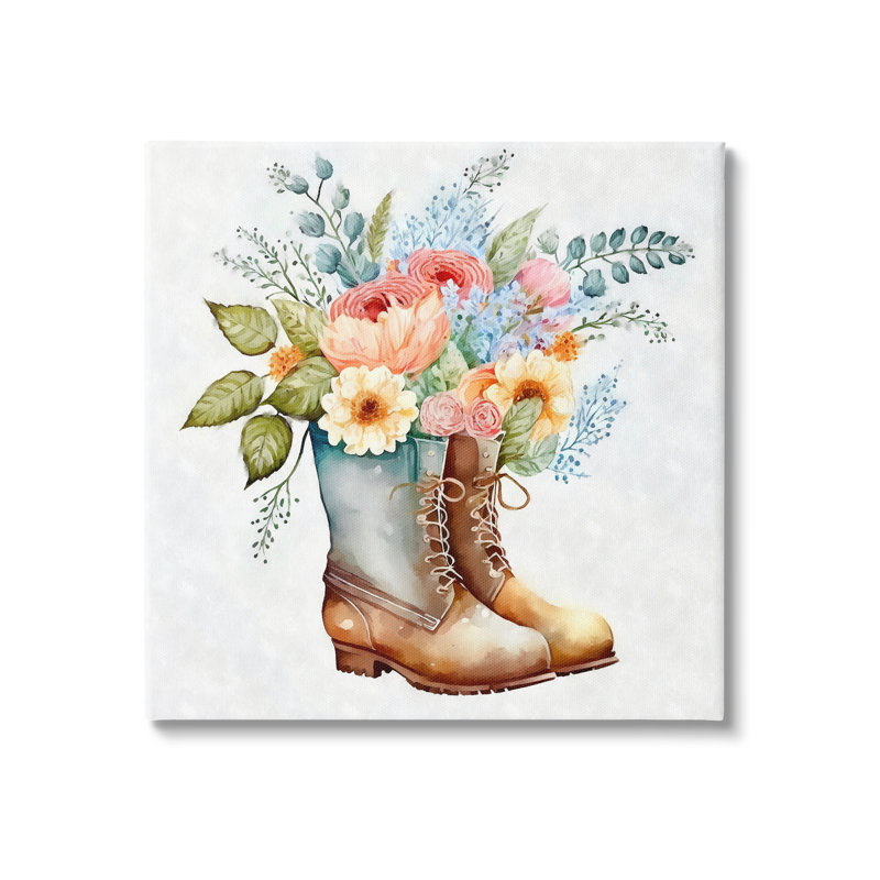 «Country Garden bottes bouquet sur toile», impression, H 30 po x l 30 po x P 1,5 po