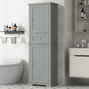 Tall Bathroom Storage Cabinet, Freestanding Storage Cabinet With Drawer And Adjustable Shelf, MDF Board With Painted Finish