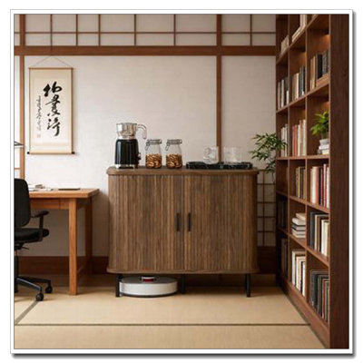 Accent Storage Cabinet with Slatted Tambour Doors and Metal Legs