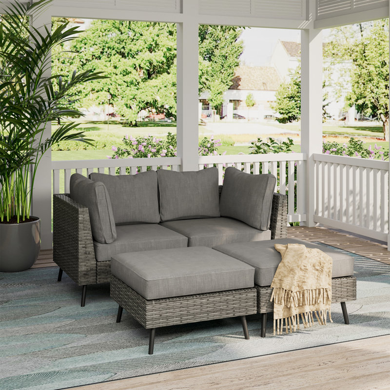 4 Pieces Sectional Seating Group With Cushions, Gray Cushion/Gray Frame