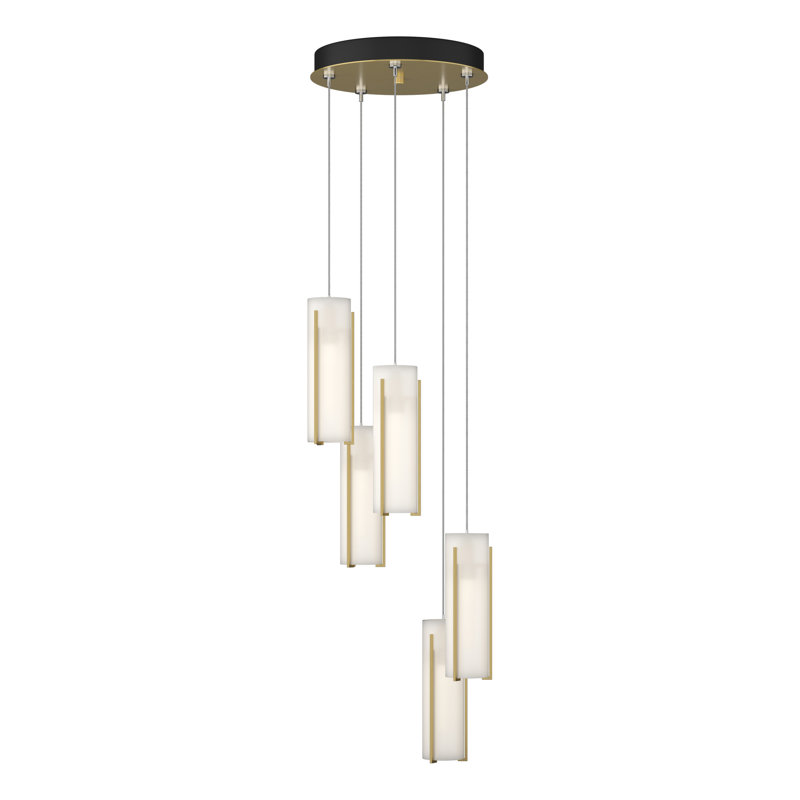 Exos 5 - Light Cluster Cylinder Pendant, Opal Glass, Modern Brass, Standard: 13" to 80"