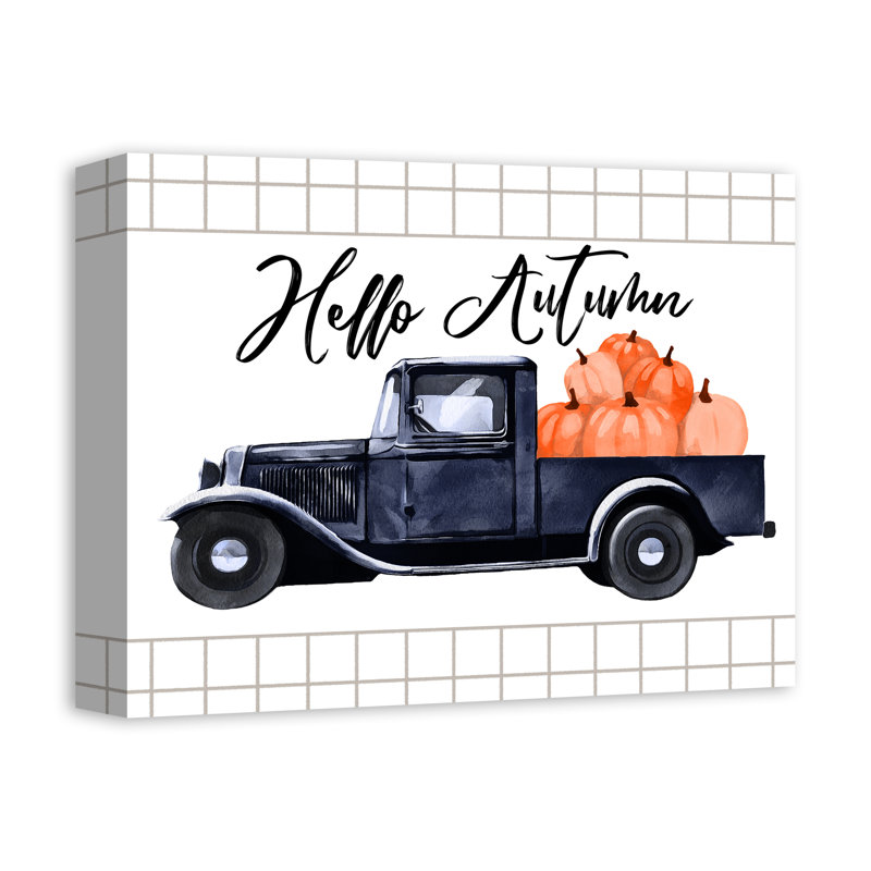 «Hello Autumn Pumpkin Truck», peinture sur toile