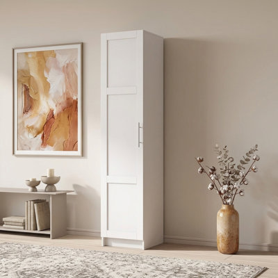 15.75" W Modern Stackable Wall Mounted Storage Cabinet with Doors and Adjustable Shelves in White Wood Finish