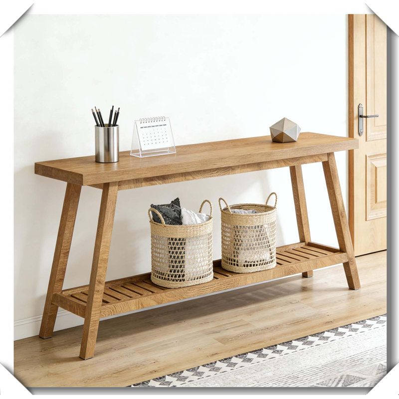 2-Tier Entryway Sofa Table Sturdy Waterproof Space-Saving, Light Brown