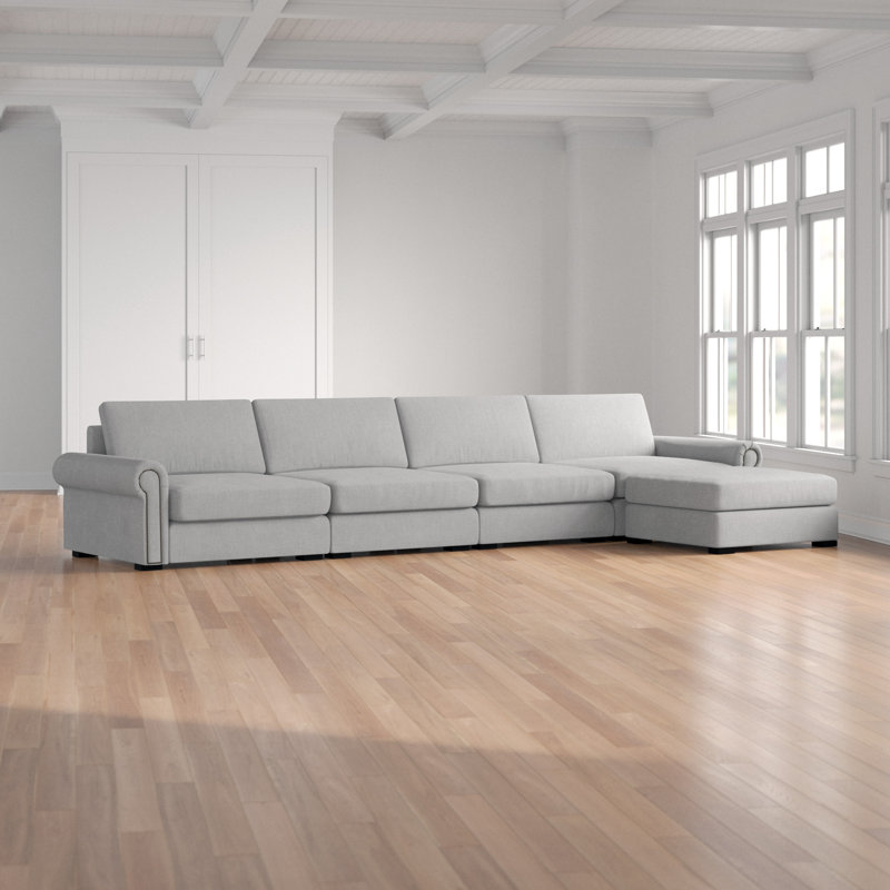 Canapé modulaire avec repose-pieds en lin de 166 po Mosely, Revolution® gris