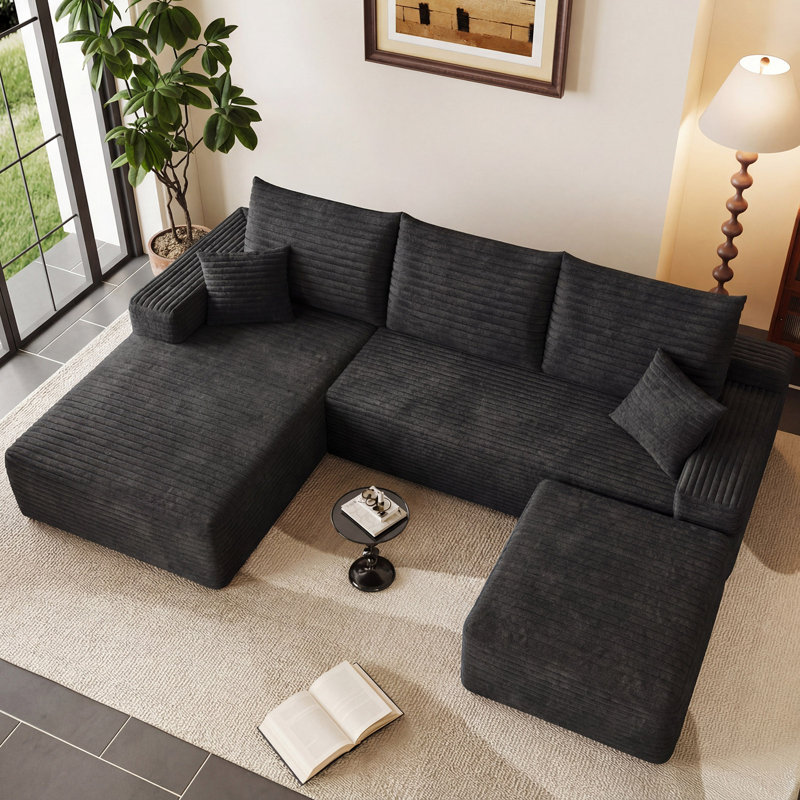 Canapé modulaire 95 po avec repose-pieds Cloud, canapé en forme de U moderne avec siège profond, canapé confortable en velours côtelé 3 places, canapé en mousse à mémoire de forme pour salon, sans assemblage