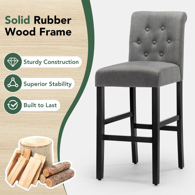 28'' H Wood Bar Stool, Gray