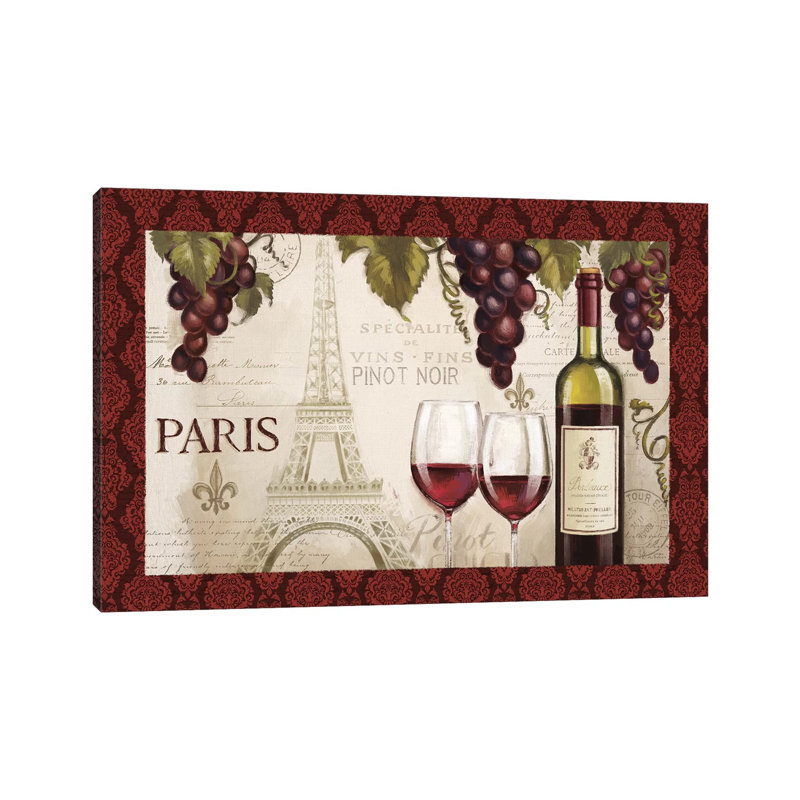 Wine In Paris, Damask Border by Janelle Penner - Wrapped Canvas Painting, 66.04 cm H x 45.72 cm W x 3.175 cm D