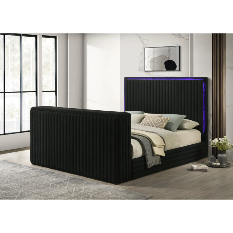 Villa Black Queen Platform Bed, Très grand, Noir