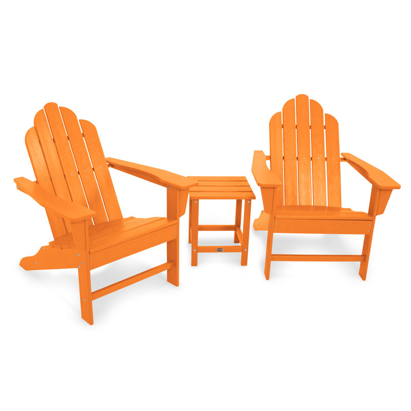 POLYWOOD Long Island Adirondack 3-Piece Set, Tangerine