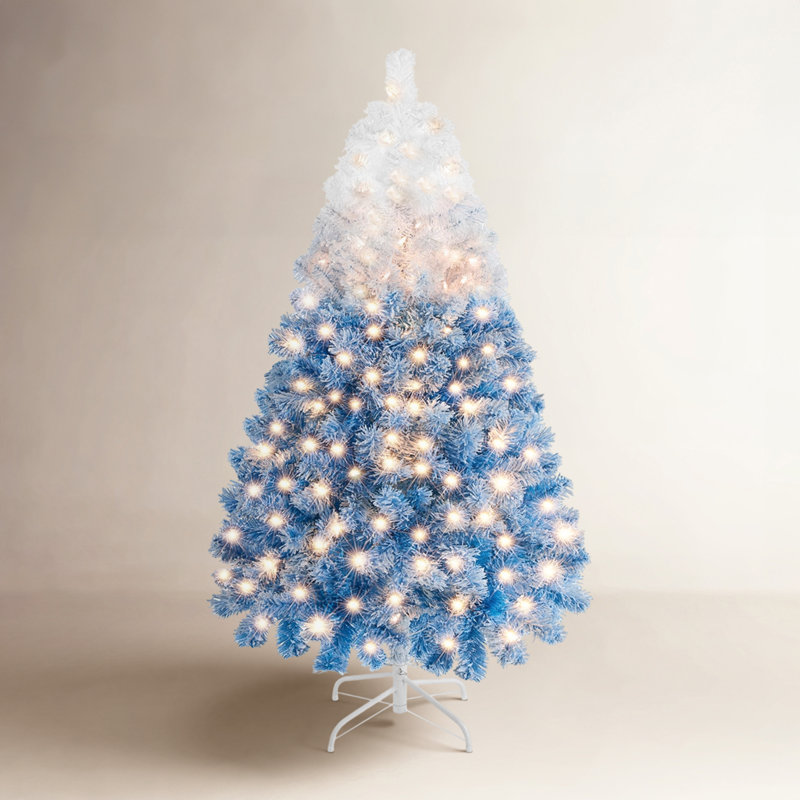 Lake Blue Gradient Flocked Artificial Christmas Tree, 4.5', Pre-Lit