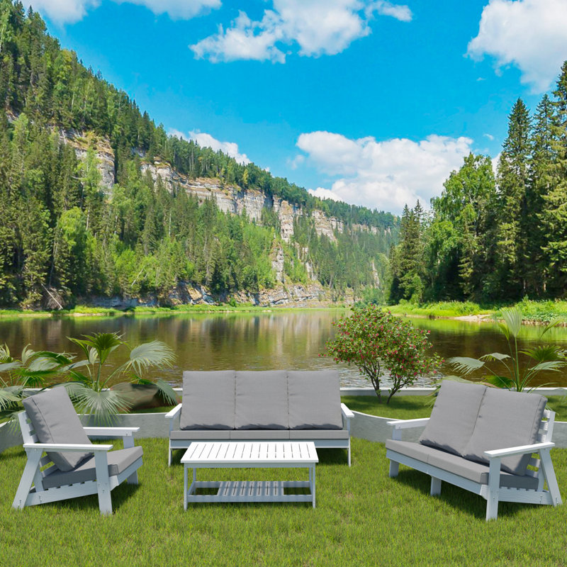 Chaises de jardin en bois avec coussins résistants aux intempéries, confort extérieur blanc, mobilier de jardin, fini blanc/gris, coussins statiques