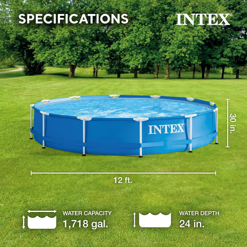 Ensemble de piscine hors-terre à structure métallique 28211EH: Comprend une pompe filtrante à cartouche de 53 GPH - Matériau résistant à la perforation - Résistant à la rouille - Capacité de 1718 gallons