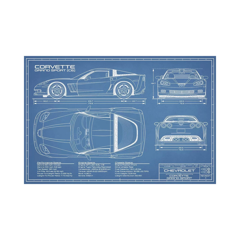 Corvette C6 Grand Sport by Action Blueprints - Wrapped Canvas Print, 101.6 cm H x 66.04 cm W x 1.91 cm D