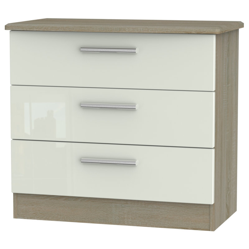 Fully Assembled Yantarni 3 Drawer 76.5Cm W Chest of Drawers, Coffee/White