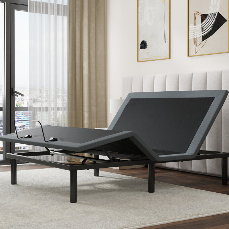 Os4 Black And Grey Split Top Queen Adjustable Bed Base With Head Foot Position Adjustment Function, Zero Gravity One - Touch Back To Flat Feature, Extra Strength Frame Reinforcement Structure,