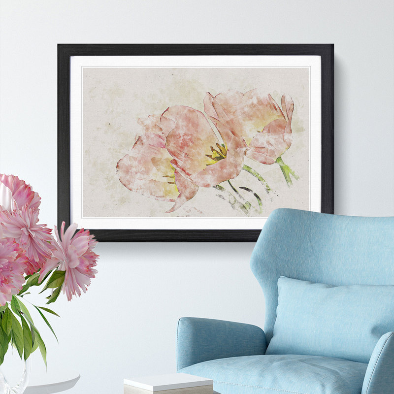 Pink Tulip Art - Picture Frame Painting Print, 62cm H x 87cm W x 2cm D, Black Framed