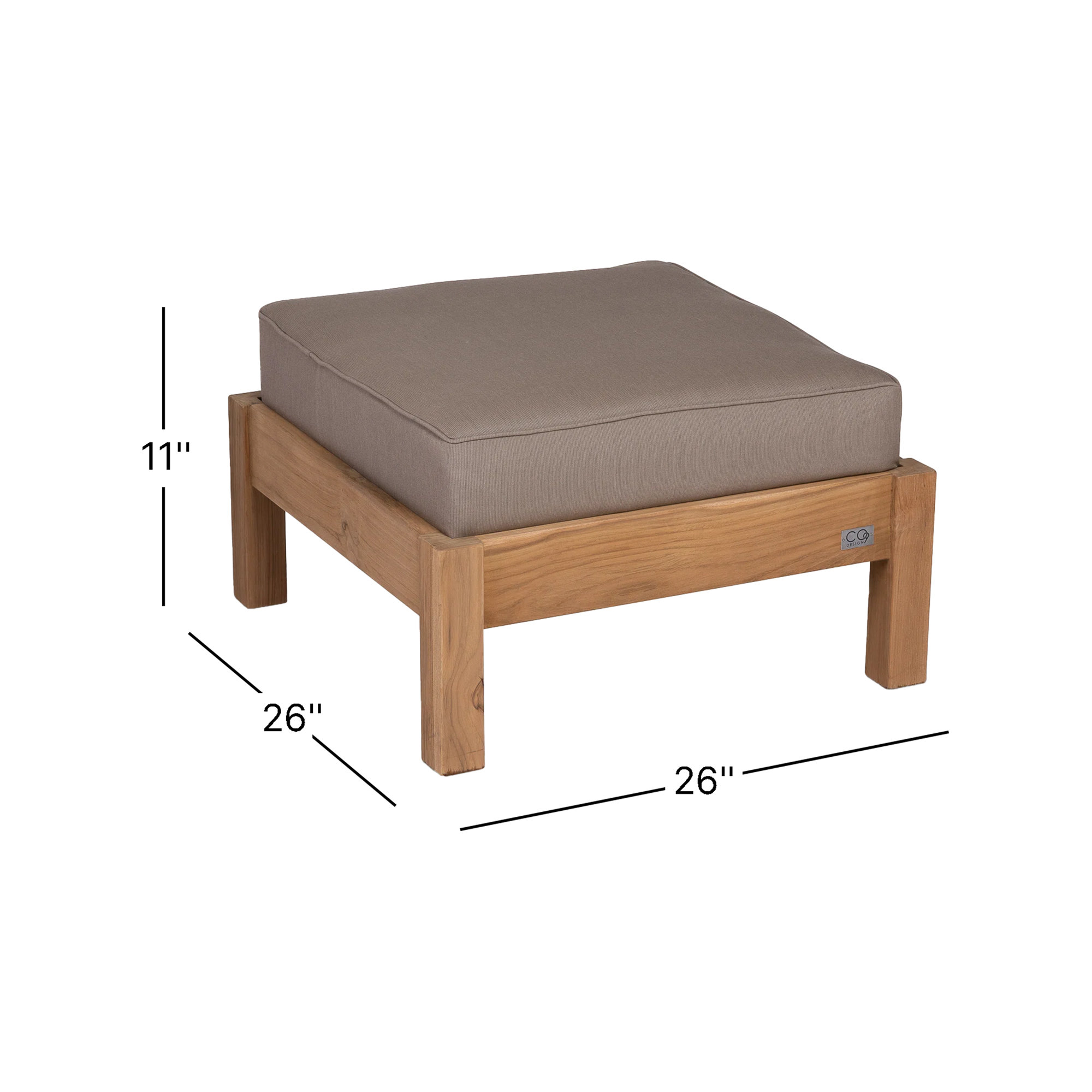 Knutsford Teak Ottoman with Sunbrella® Cushion, Spectrum Mushroom Sunbrella® Plainweave