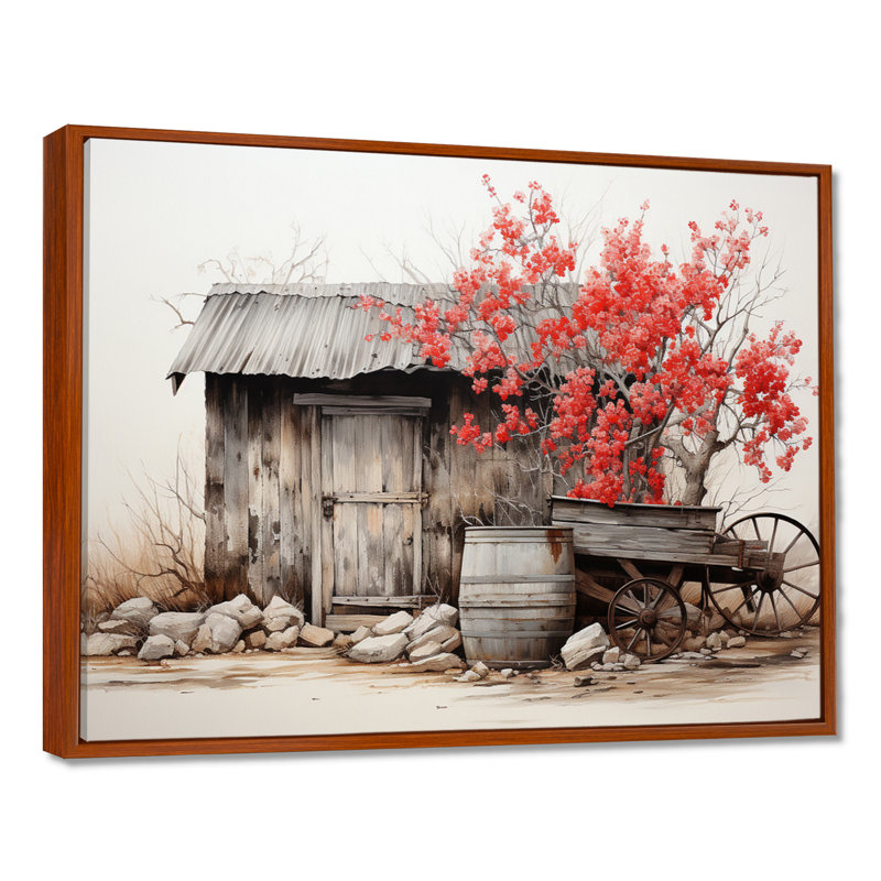 Grange rustique élégance II - art mural grange, H 24 po x l 32 po x P 1 po, Cadre flottant brun