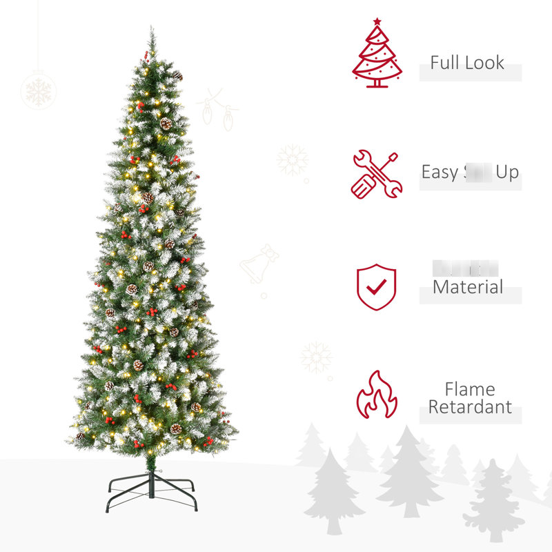 Arbre de 7,5 pieds avec 350, 1075 pointes, branches réalistes, pin, baies rouges, lumières à DEL profanes de 7,5 pi, à couper le souffle