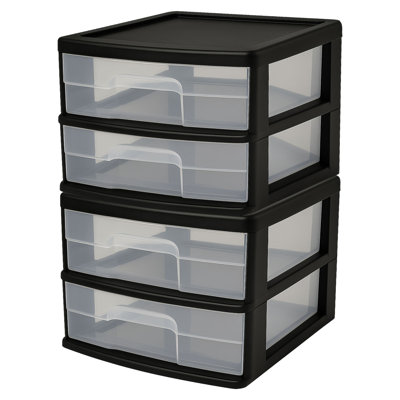  Plastic 2 Drawer Medium Storage Cart, Black Frame with Clear Drawer, 2 Pack
