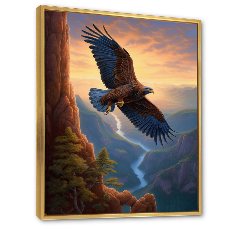 «Flight of the Eagle I», reproduction d'art sur toile, H 32 po x l 16 po x P 1 po, Cadre flottant doré