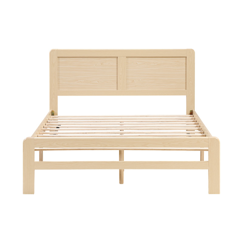 Structure de lit double au fini naturel, style contemporain, lattes et tête de lit pour la plateforme de la chambre à coucher,