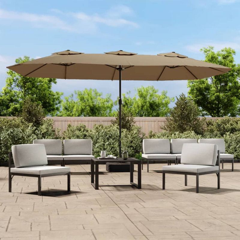  Parasol de jardin taupe et polyester gris foncé, fer thermolaqué