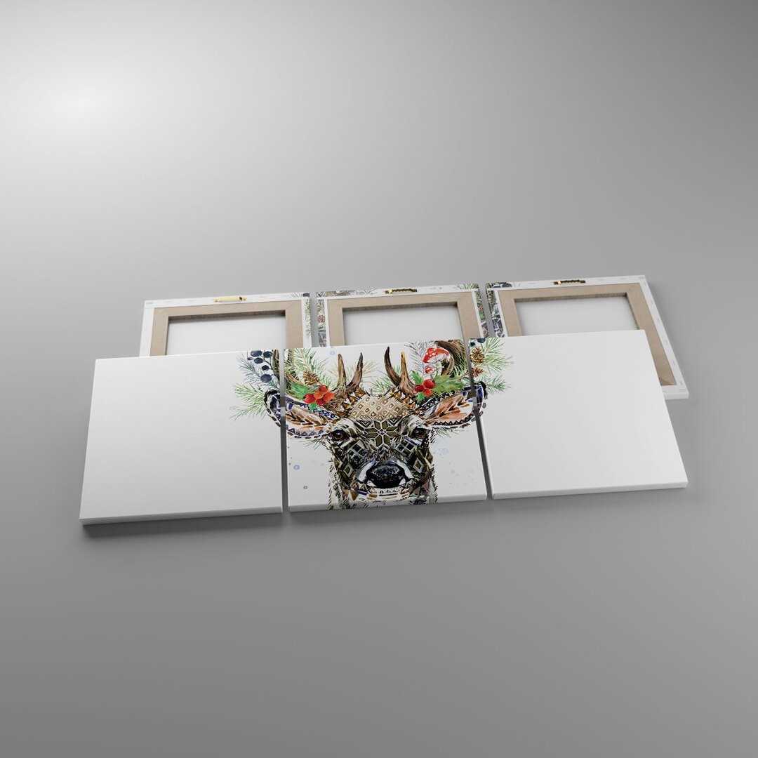 3-tlg. Leinwandbilder-Set Surrealism Deer Boho