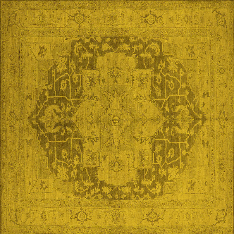 Tapis jaune lavable à la machine Mccayla Mid-Century Modern 1128, Carré 3 pi