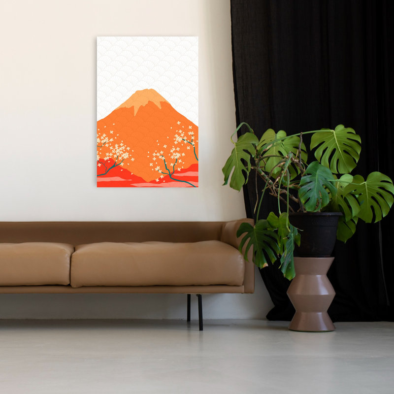 Mont Fuji, fleurs de cerisier abstraites géométriques colorées, paysage de montagne, art mural, H 48 po x l 32 po
