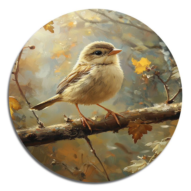Uxbridge - oiseau rond, impression sur métal jaune moderne, H 16 po x l 16 po