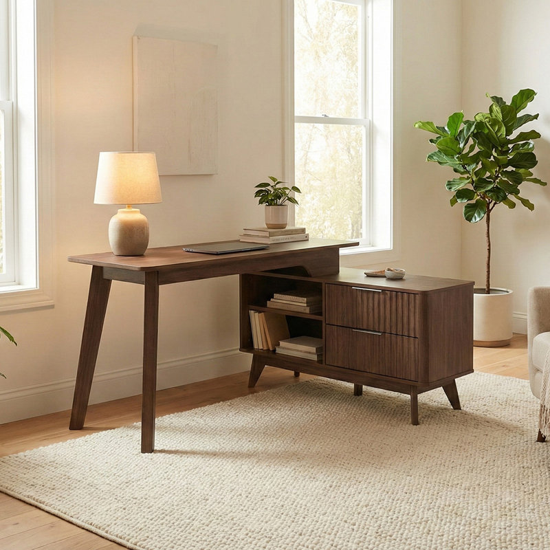 Yaelle L-Shaped Writing Desk, Walnut