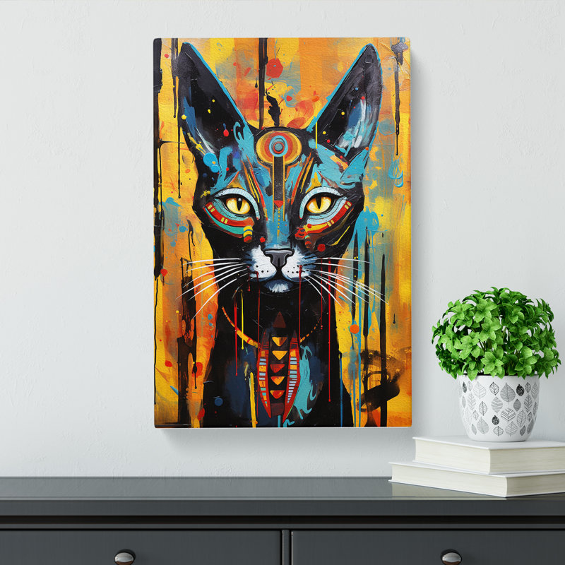 Egyptian Cat Action Painting - No Frame Print, 76cm H x 50cm W x 3cm D
