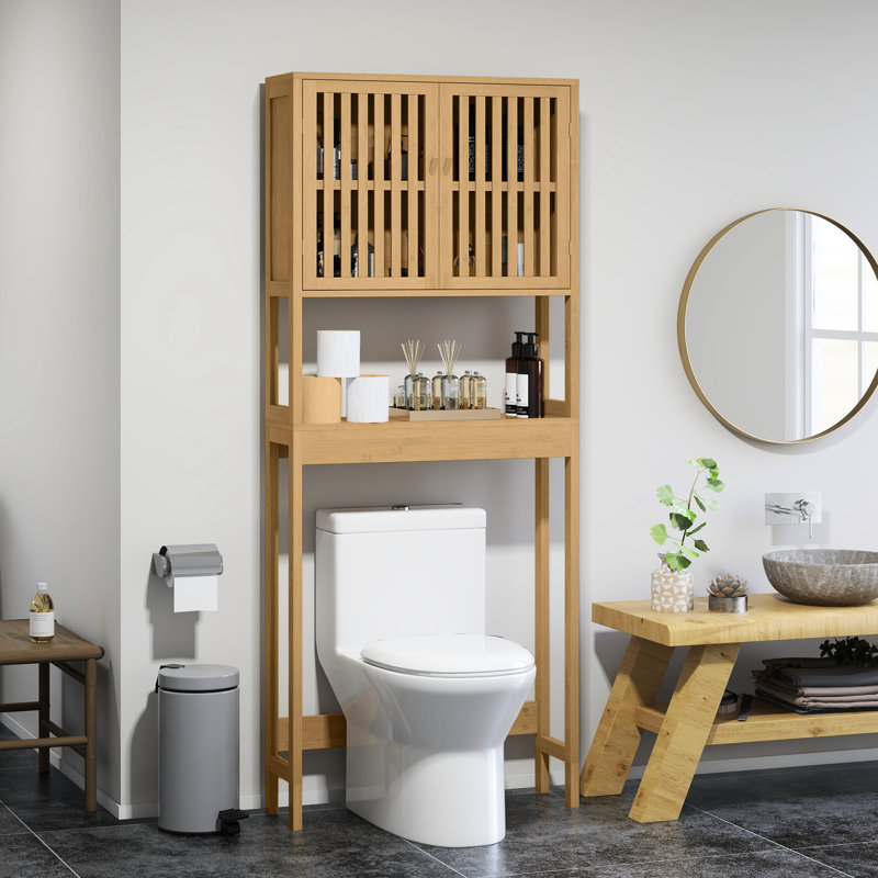 Armoire de rangement au-dessus de la toilette Natural - Organisateur de salle de bain avec tablette réglable et ouvert
