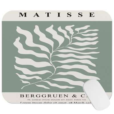 Botanical Matisse Plant Sage Green Botanicals Leaf Mid-Century Modern Gaming Cute Office Laptop Desk Pad Gift Mat Square Rectangle Non-Slip Mousepad
