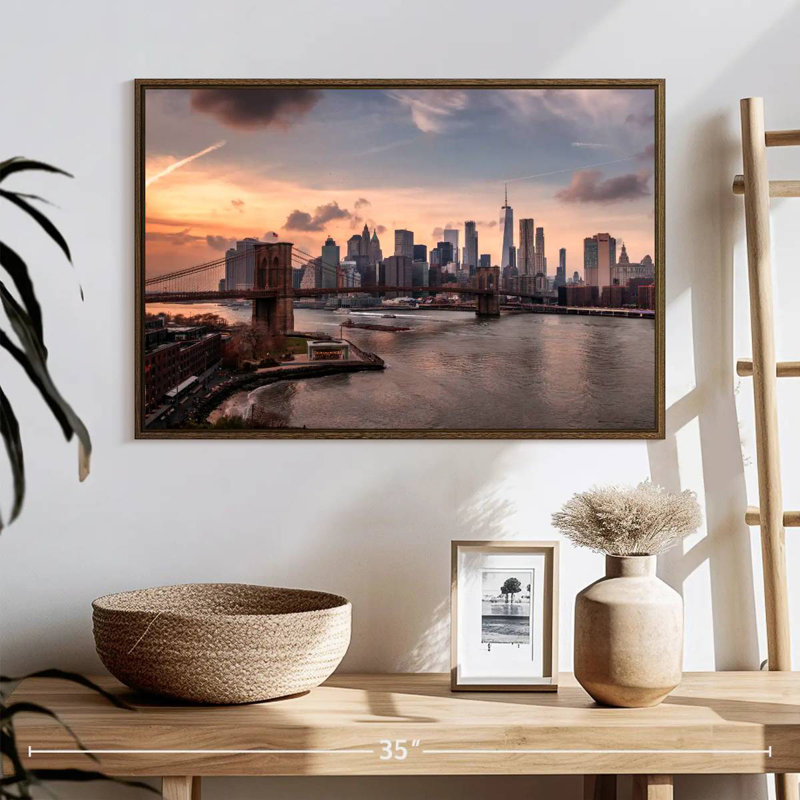 Brooklyn Dusk, 25 po x 17 po, Cadre flottant noyer
