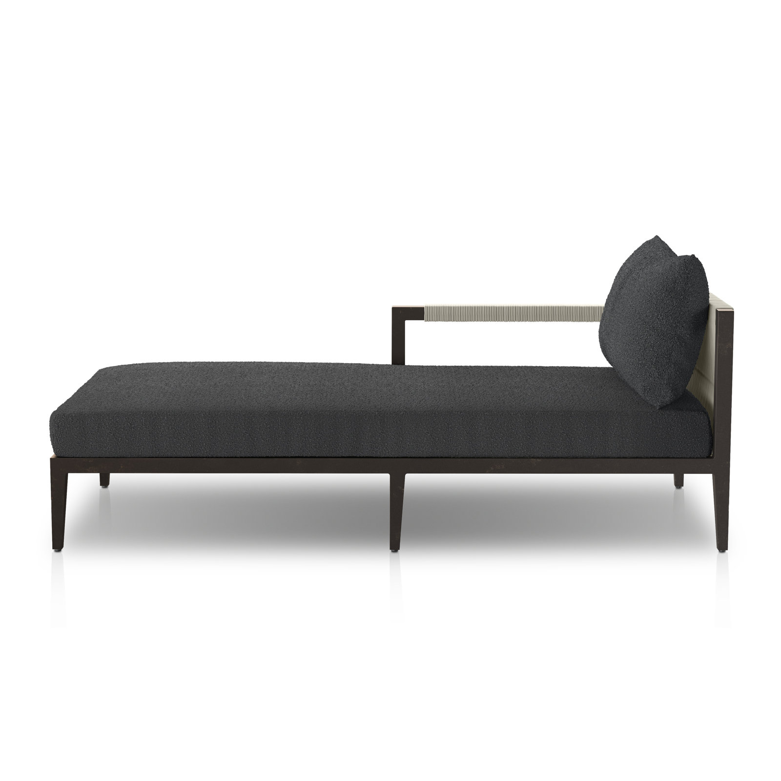 Kristine 33'' Outdoor Teak Chaise Lounge, Fiqa Slate Boucle, Black/Gray