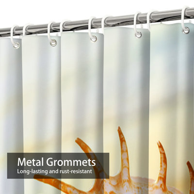 Orange Sand Beach Star Aquatic Marine Shower Curtain with 12 Hooks