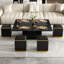 Table basse à plateau relevable avec tabourets de rangement, table centrale avec plateau pliable, table basse réglable multifonctionnelle