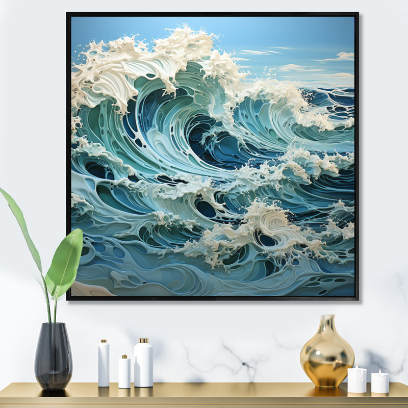 Blue Kinetic Waves IV - Imprimé, H 24 po x l 24 po x P 1 po, Cadre flottant noir