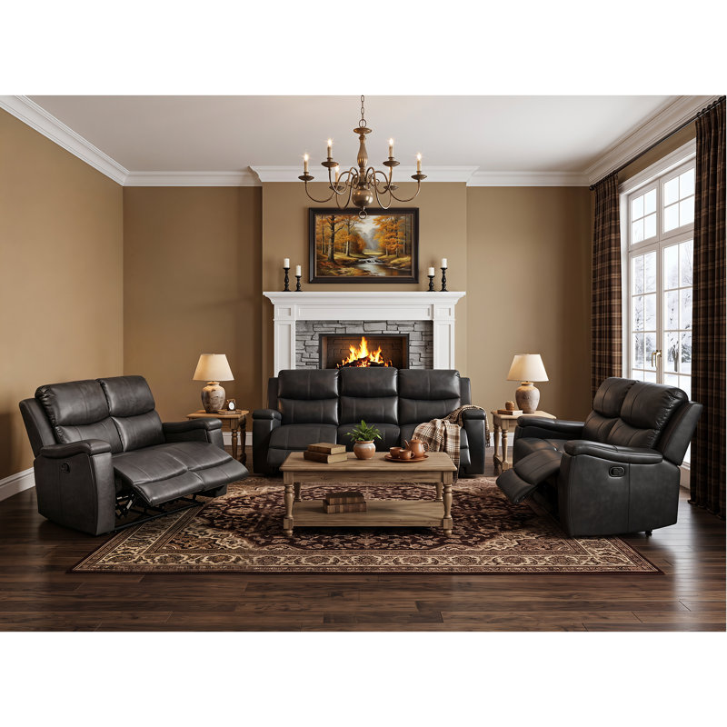 Ensemble de salon inclinable 3 pièces avec porte-gobelets, 3 Pcs: 2 Loveseats, Sofa, Midnight