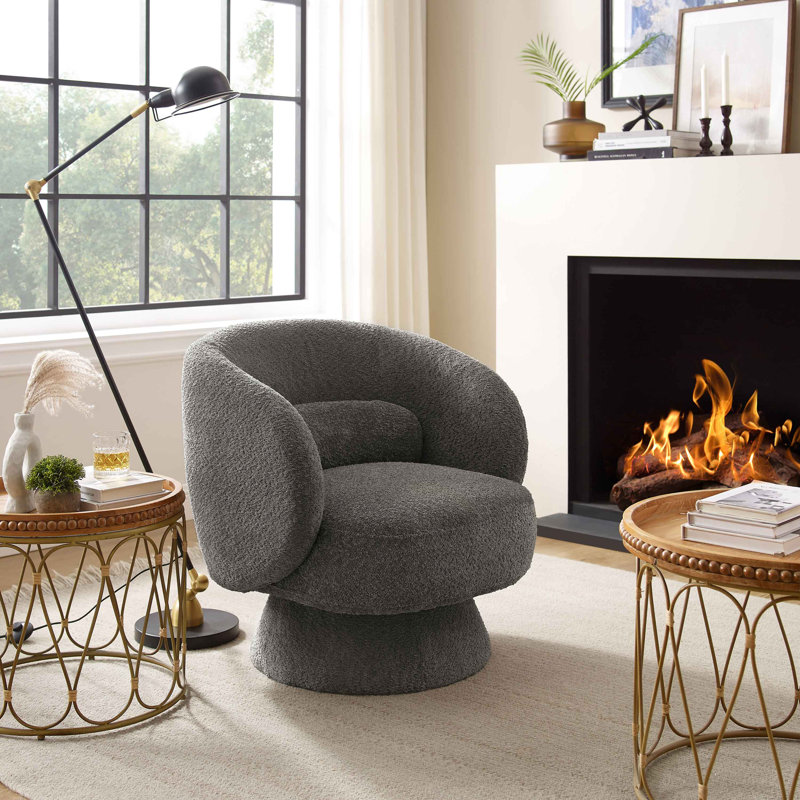 Saboor 78Cm Wide Swivel Barrel Chair, Grey Boucle