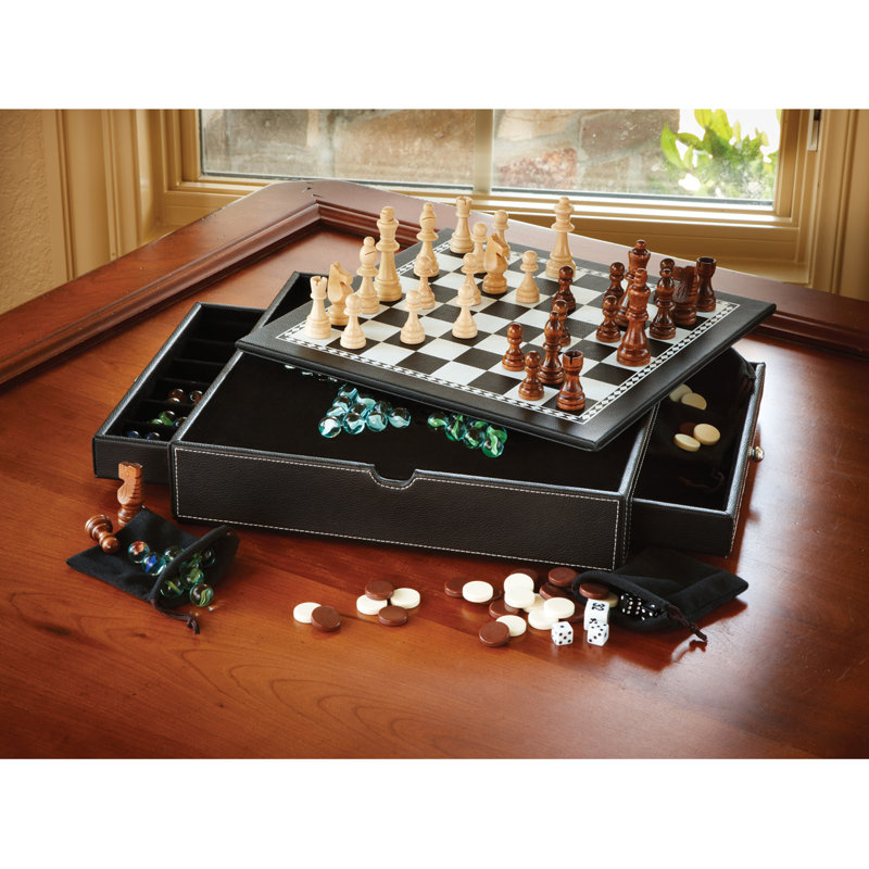 Black Black 5 in 1 - Chess, Checkers, Backgammon Table, Chinese Checkers and Dice Games
