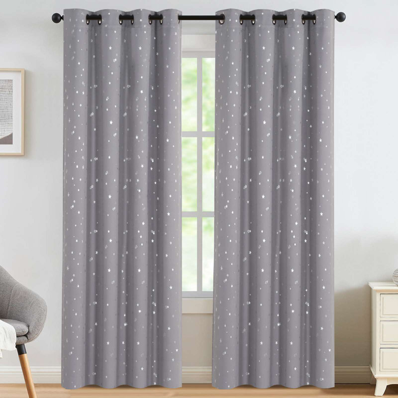 Blackout Star Curtains for Kids Room Boys Girls Twinkle Stars Thermal Insulated Cute Thick Soft Curtain Drapes, Grommet Top, 1 Panel