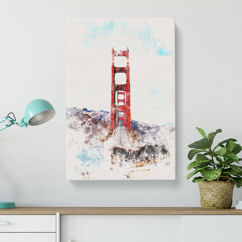 Golden Gate Bridge Abstract - Wrapped Canvas Painting, 50cm H x 35cm W x 3cm D